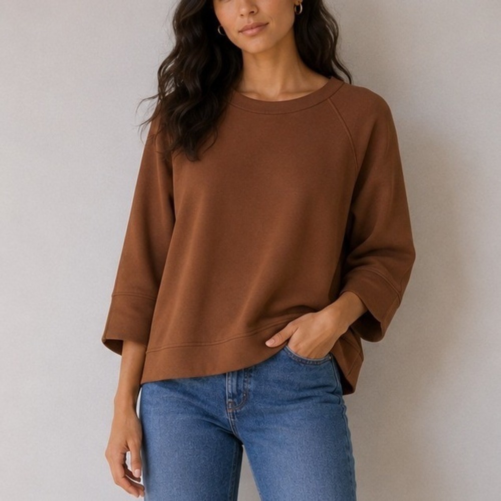 NWT Umgee Rust Brown Boxy Raglan Sweatshirt Cottagecore Cozy Top | Size M